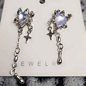 New Moonstone Heart Silver Star Dangle Stud Metal Earrings for Women Girls Y2k